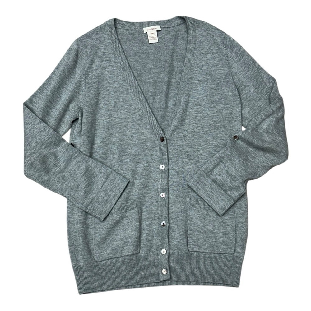 Sundance Gray Merino Wool Blend Button Front Cardigan Sweater PM Petite Medium - Picture 10 of 10